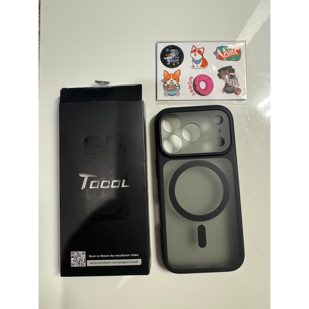 TOCOL iPhone 17 Pro Max Case Magnetic Matte Black Shockproof Cover with Stickers